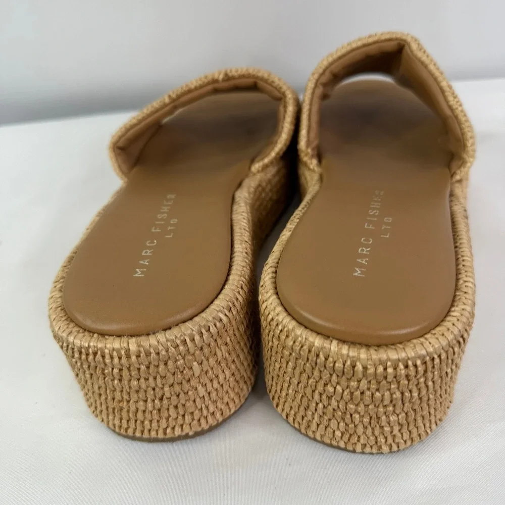 Marc Fisher LTD Daylin Woven Raffia Platform Slide Sandals Tan Womens 9.5 M